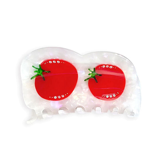 white hair claw with tomatoes and small rhinetones