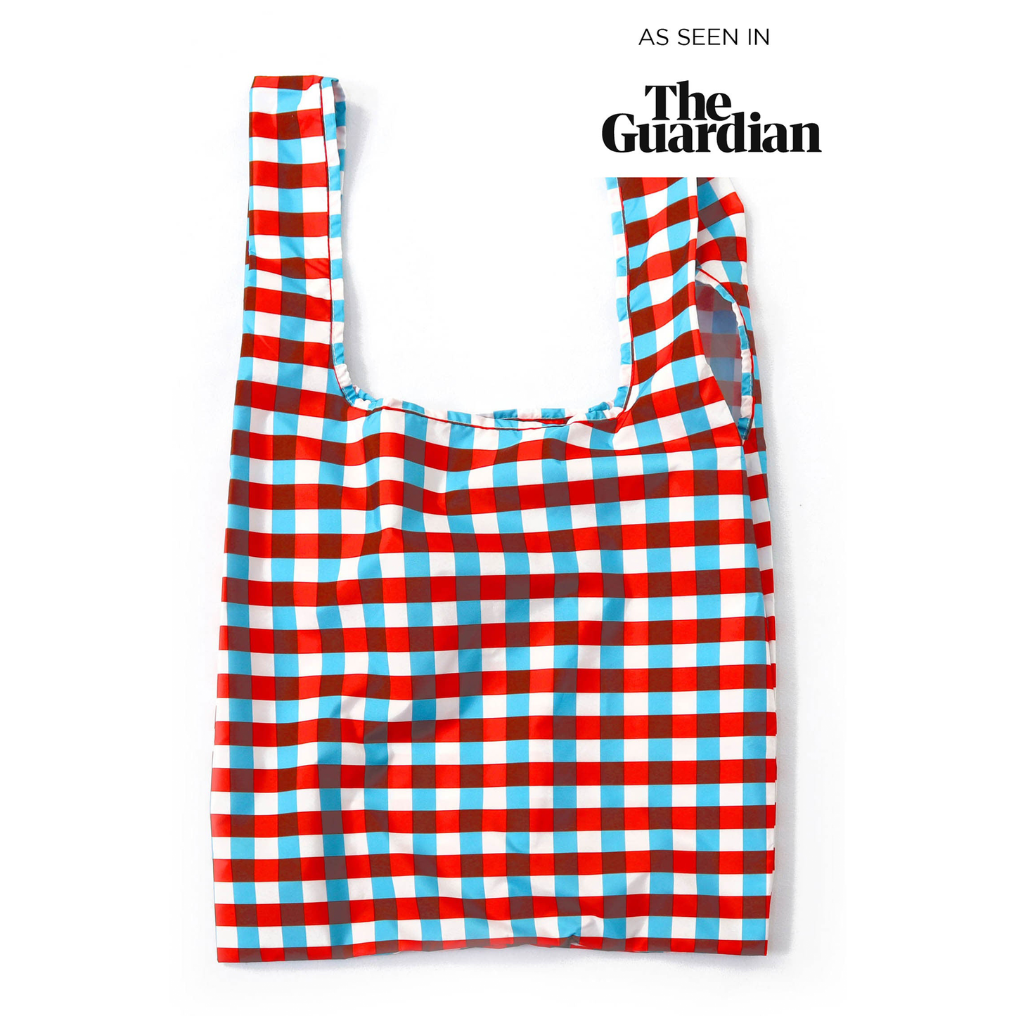 a flat lay of the bag with an 'As seen in the guardian' label