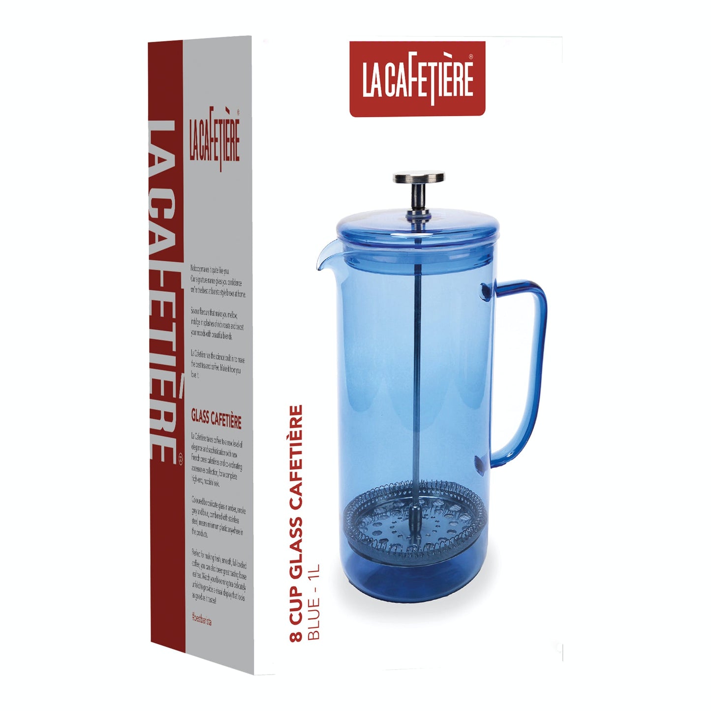 Blue 8 Cup Glass Cafetière