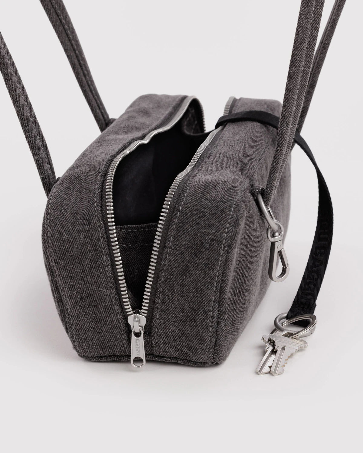 BAGGU Small Denim Bowler Bag - Washed Black Denim