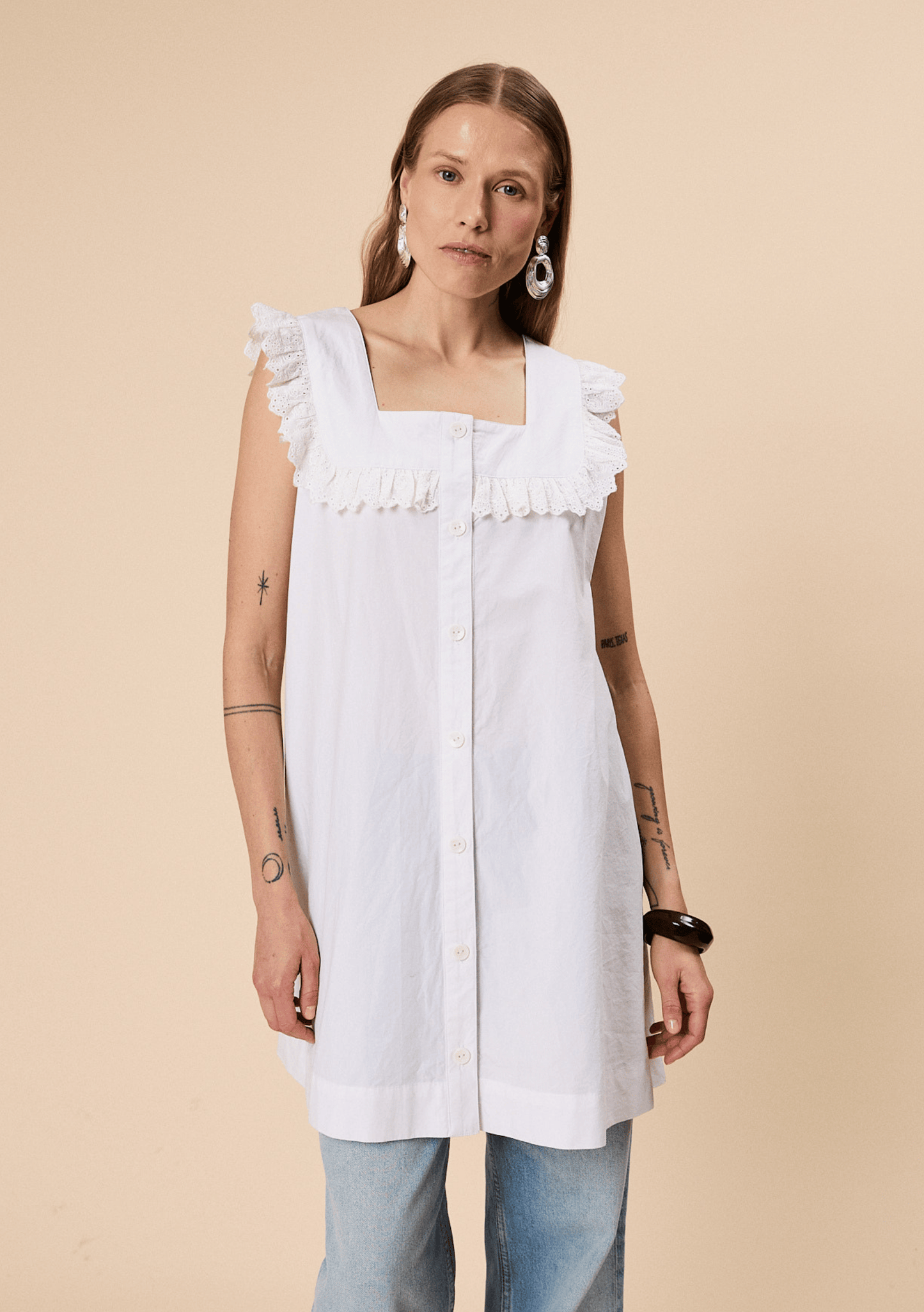 TBCo Cotton Broderie Sleeveless Dress - White