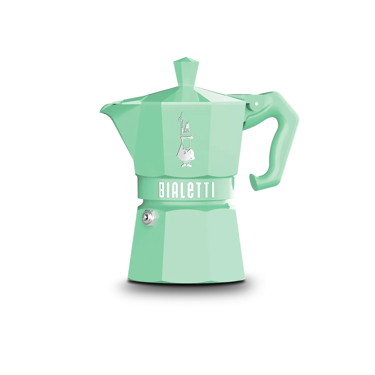 Mint green Bialetti coffee maker on a white background