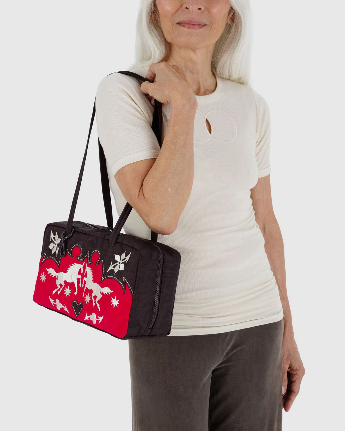 BAGGU Medium Nylon Bowler Bag - Western Applique