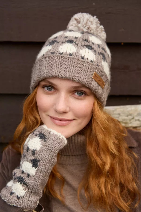 Pachamama Merino Sheep Roll Back Bobble Beanie Mushroom