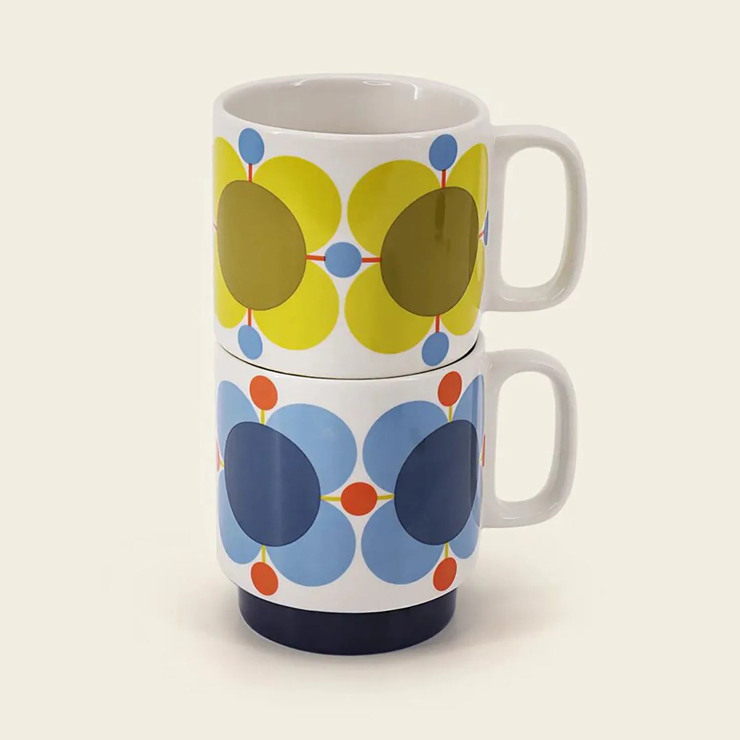 Orla Kiely Atomic flower stackable mugs set of 2 in sky and sunflower 