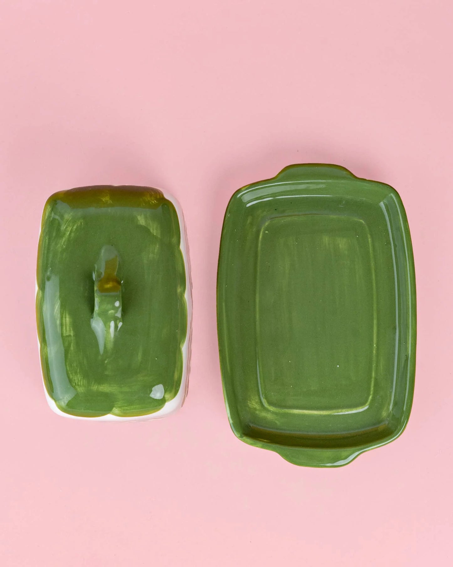 Tierra Cocida Artisanal Ceramic Butter Dish - Green & White