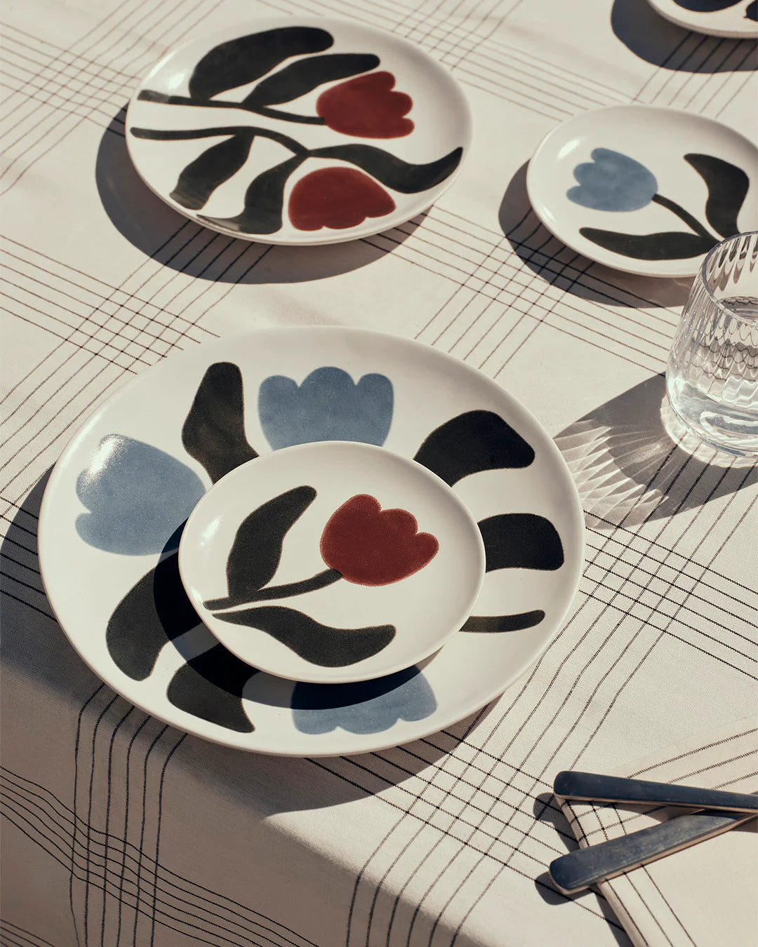 Broste Copenhagen Handpainted Dora Plate in Dusty Blue & Agave Green M