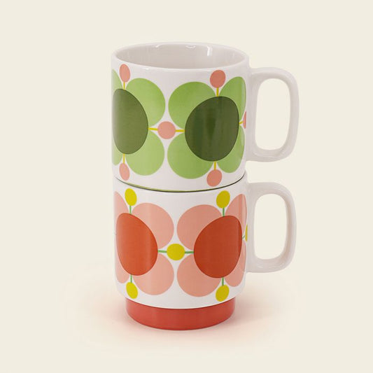Orla Kiely Atomic Flower Stackable Mugs Set Of 2 - Bubblegum & Basil