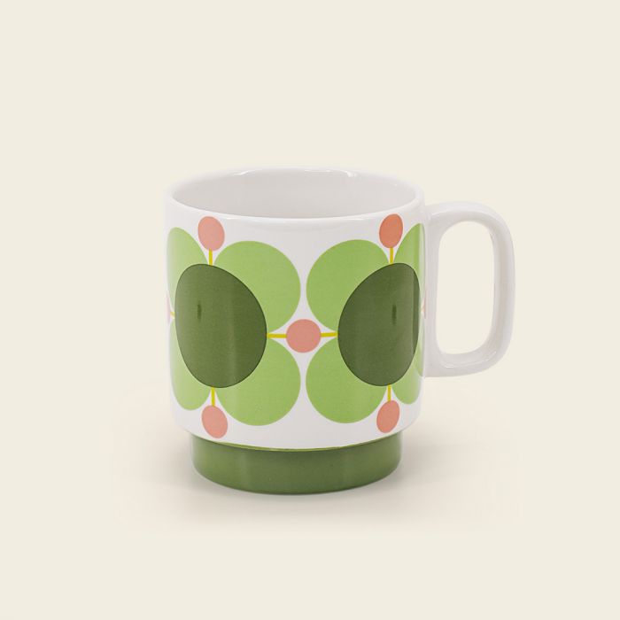 Orla Kiely Atomic Flower Stackable Mugs Set Of 2 - Bubblegum & Basil