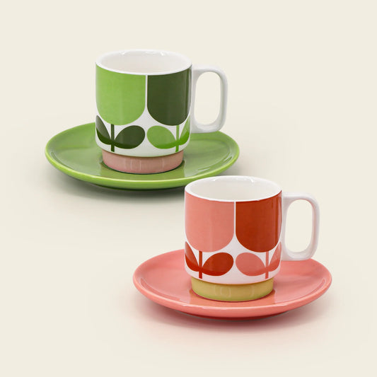 Orla Kiely espresso and saucer set of 2 in block flower pattern