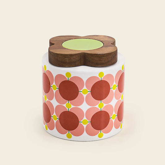 Orla Kiely ceramic storage jar in atomic flower bubblegum