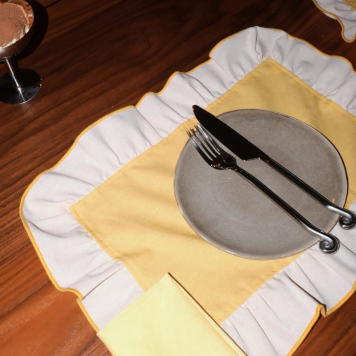 Mesa Collections Ruffled Placemat Butter Yellow & Cream - Set of 2