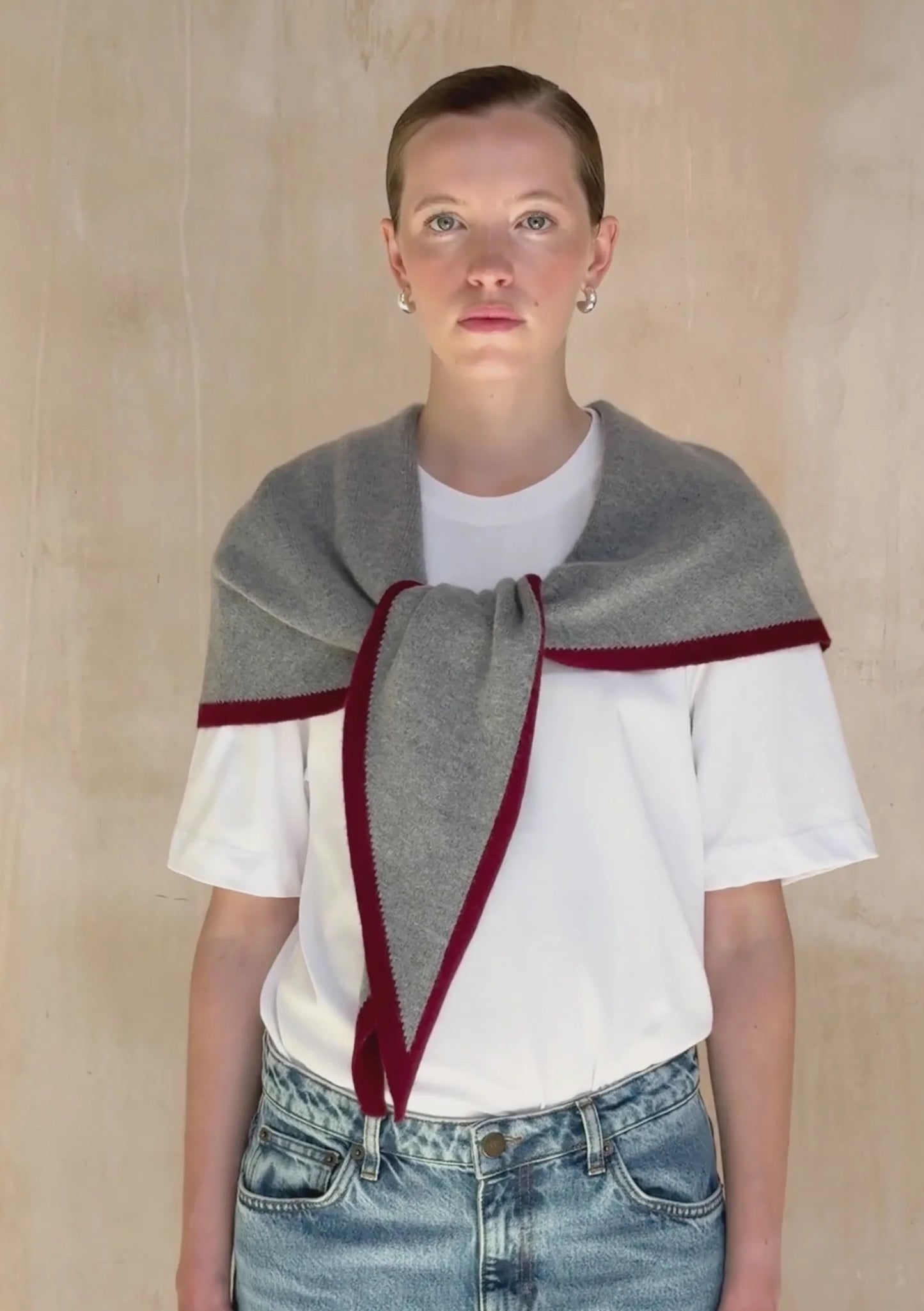 TBCo Large Merino Wool Triangle Scarf - Charcoal & Burgundy