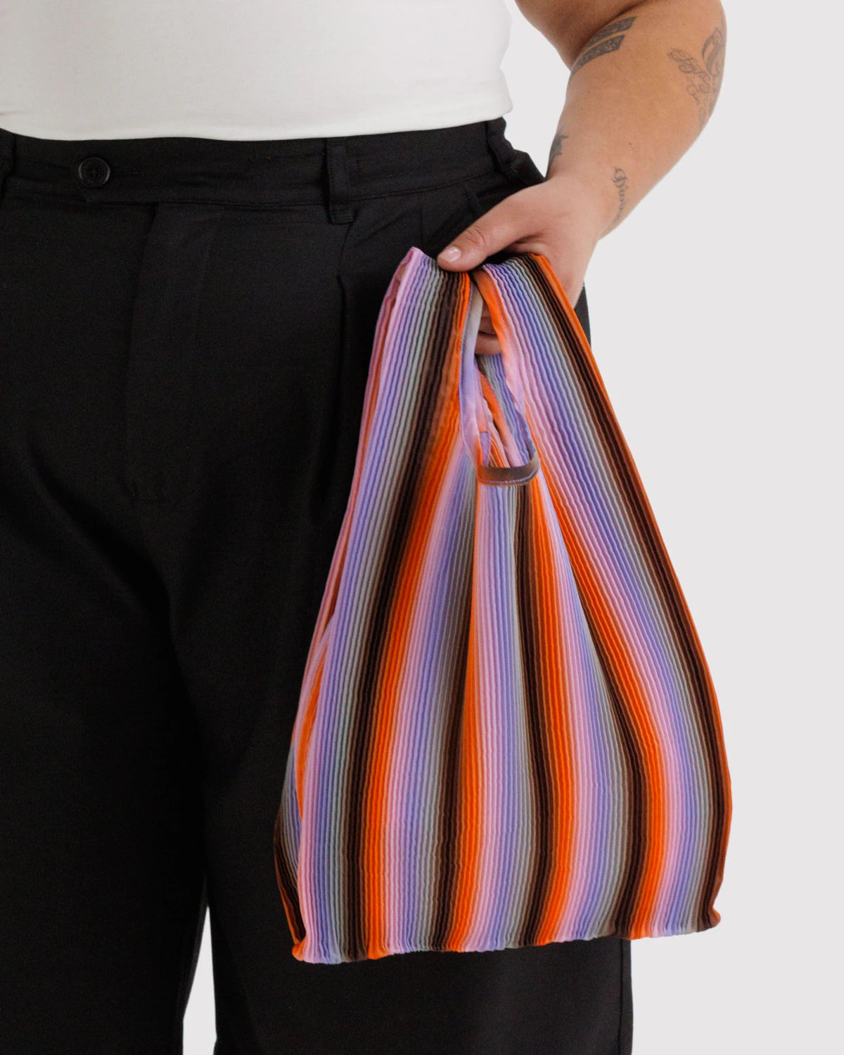 BAGGU Pleated Reusable Bag - Gradient Stripe Poppy & Lilac