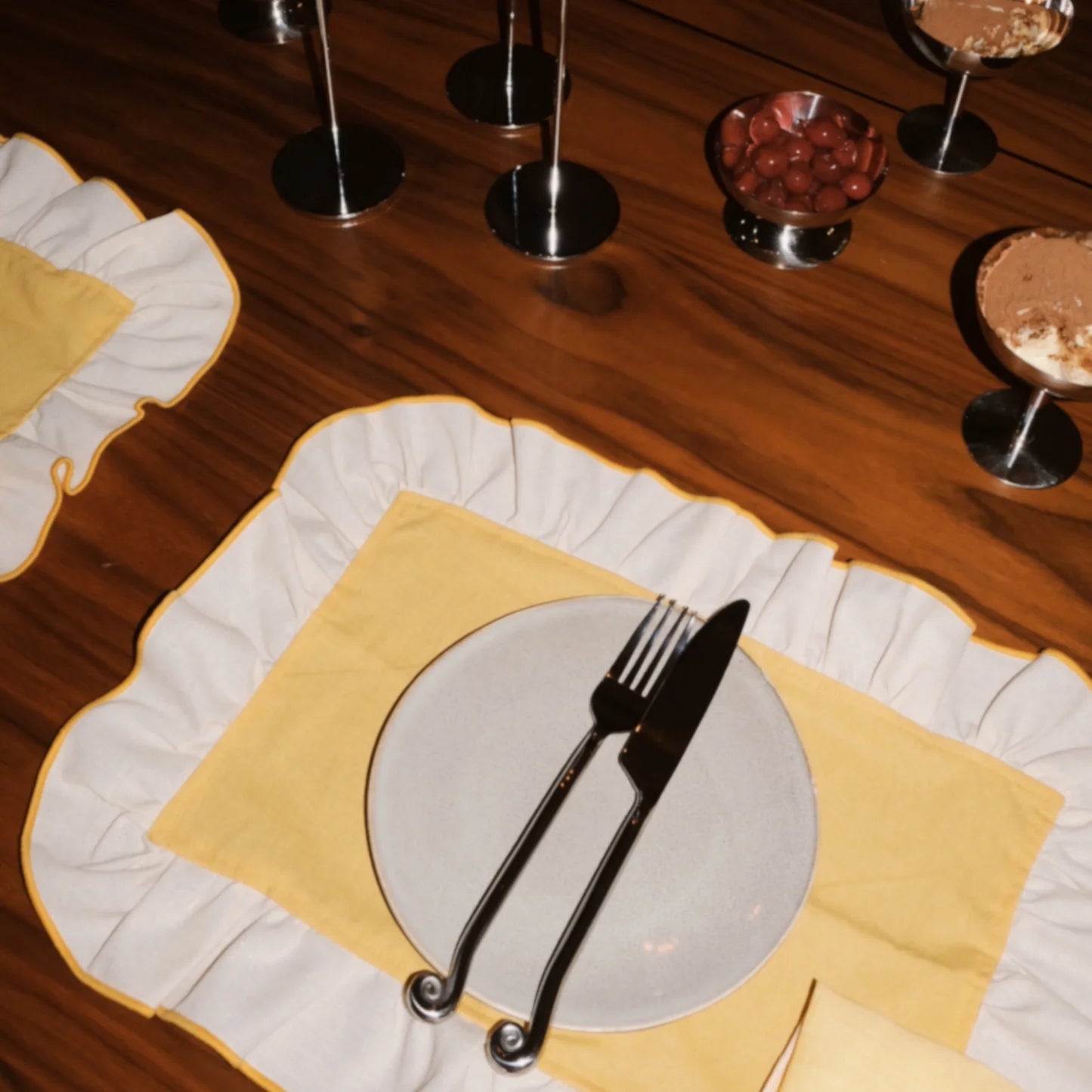 Mesa Collections Ruffled Placemat Butter Yellow & Cream - Set of 2