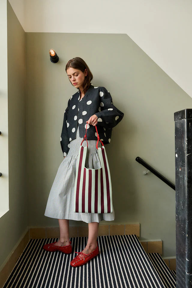 The Sticky Sis Club Market Bag Knitted Stripes - Mist Fig