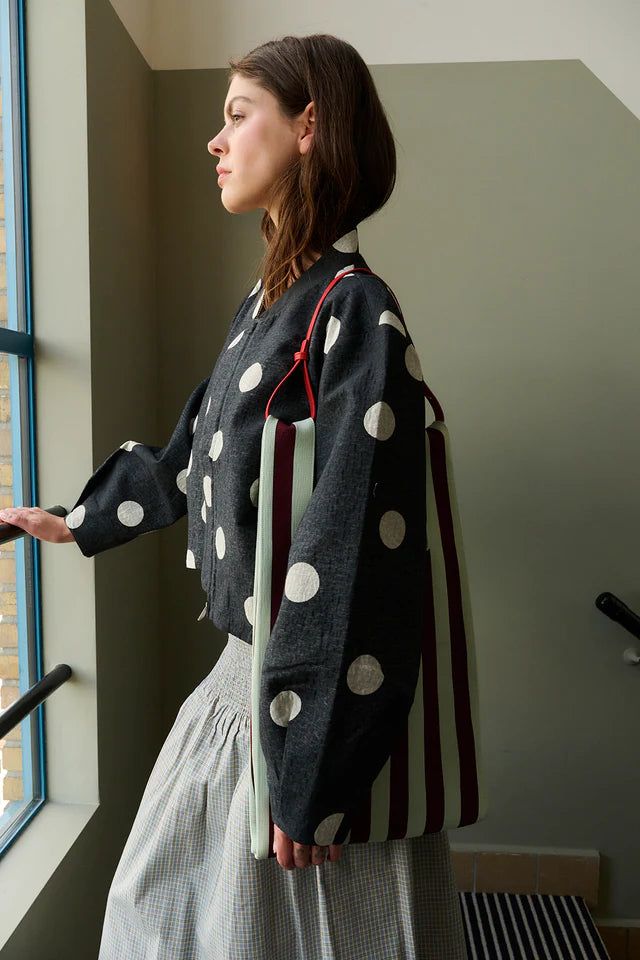 The Sticky Sis Club Market Bag Knitted Stripes - Mist Fig