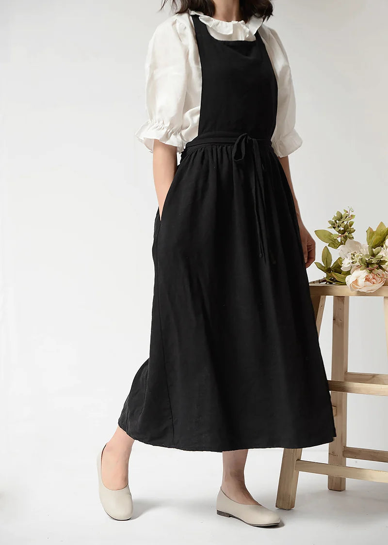 Japanese-Korean Minimalist Cotton-Linen Apron Black