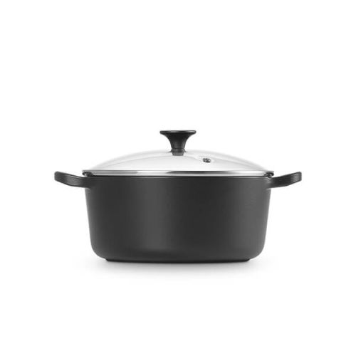 Le Creuset Cast Iron 22cm Round Casserole with Glass Lid in Satin Black