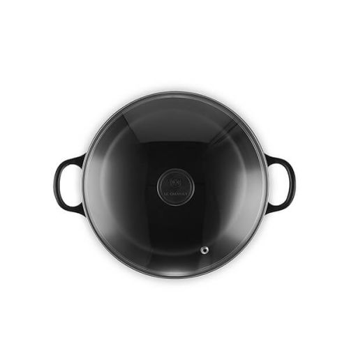 Le Creuset Cast Iron 22cm Round Casserole with Glass Lid in Satin Black