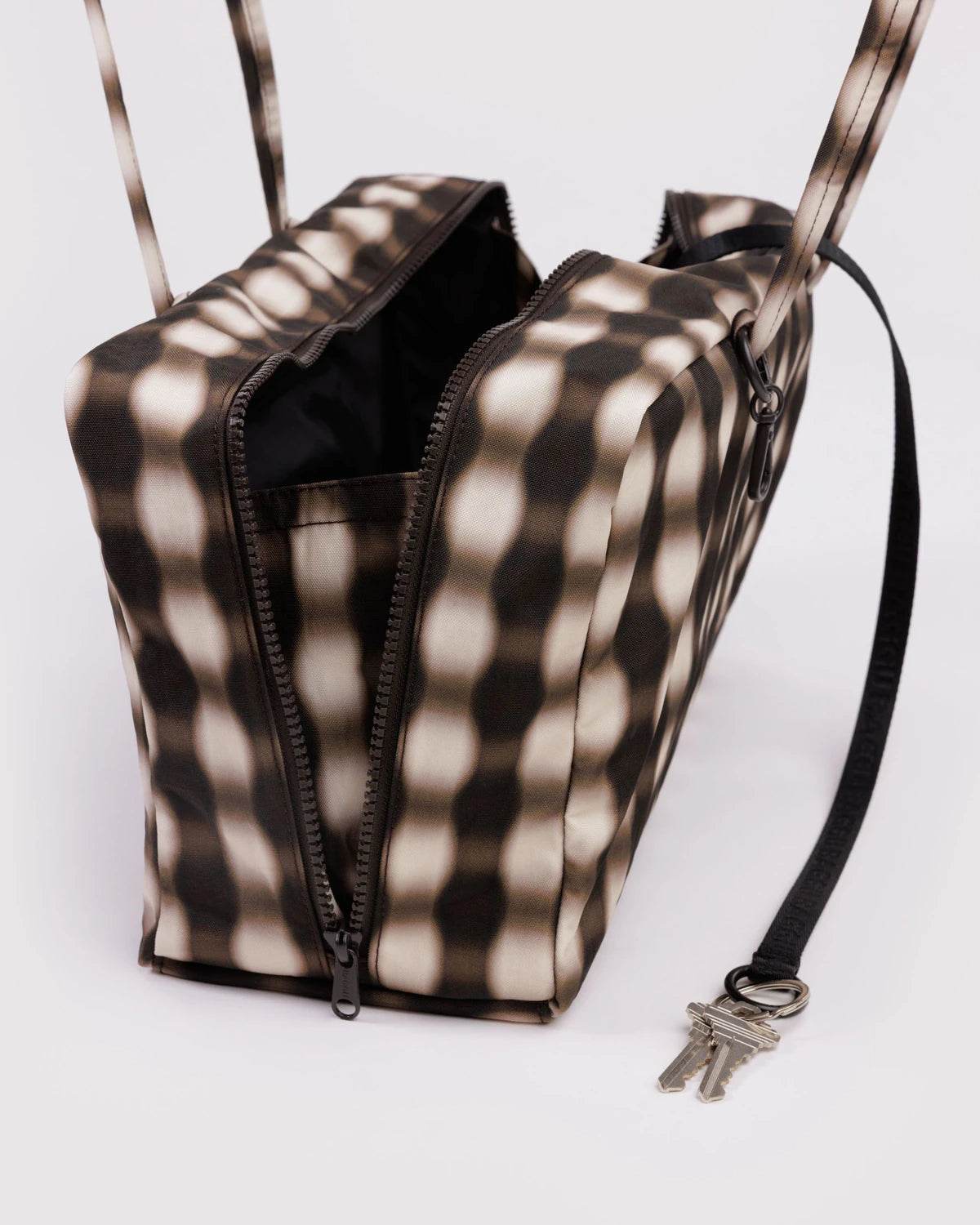 BAGGU Medium Nylon Bowler Bag - Blurred Gingham Brown