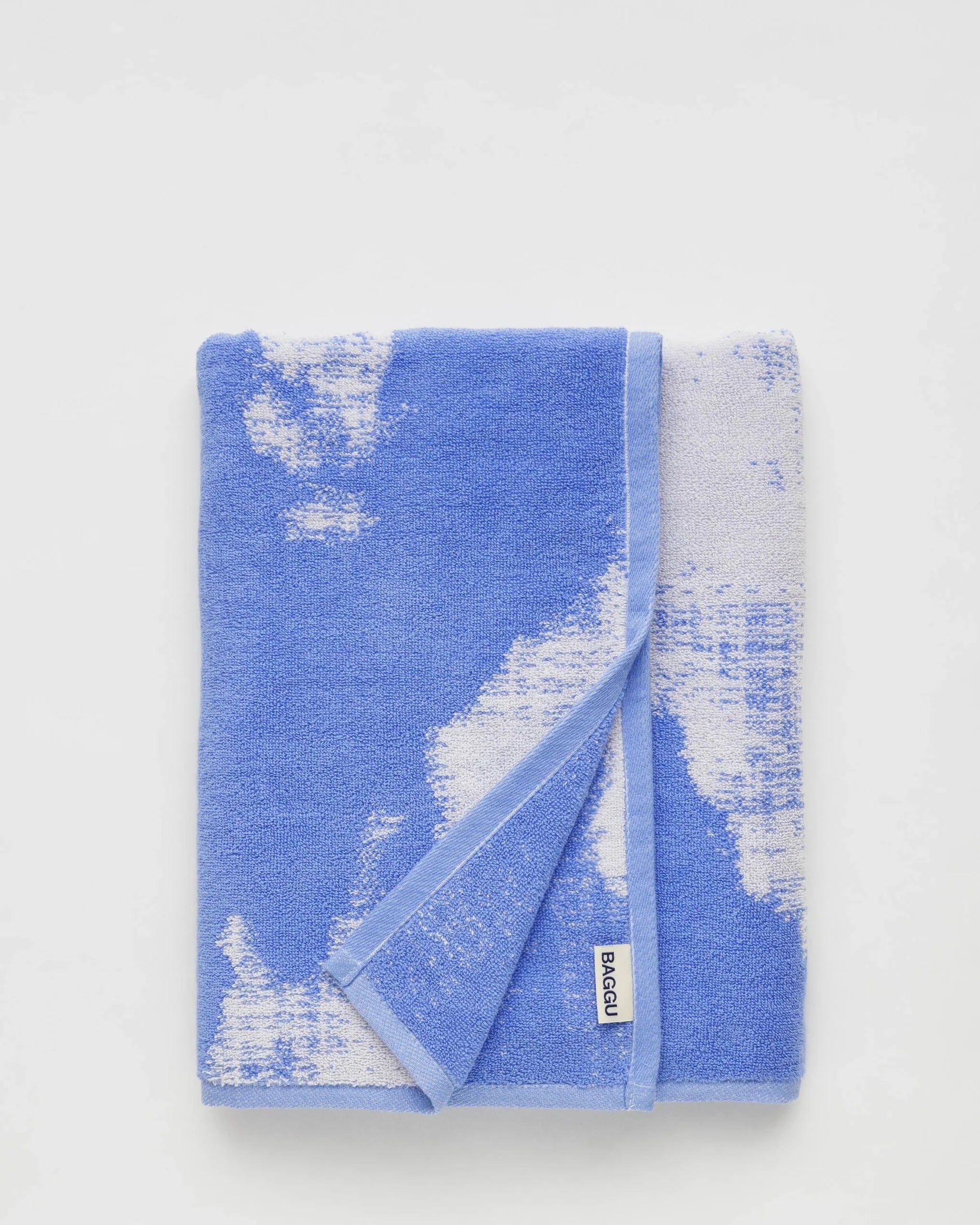 baggu bath towel in blue and white cloud pattern