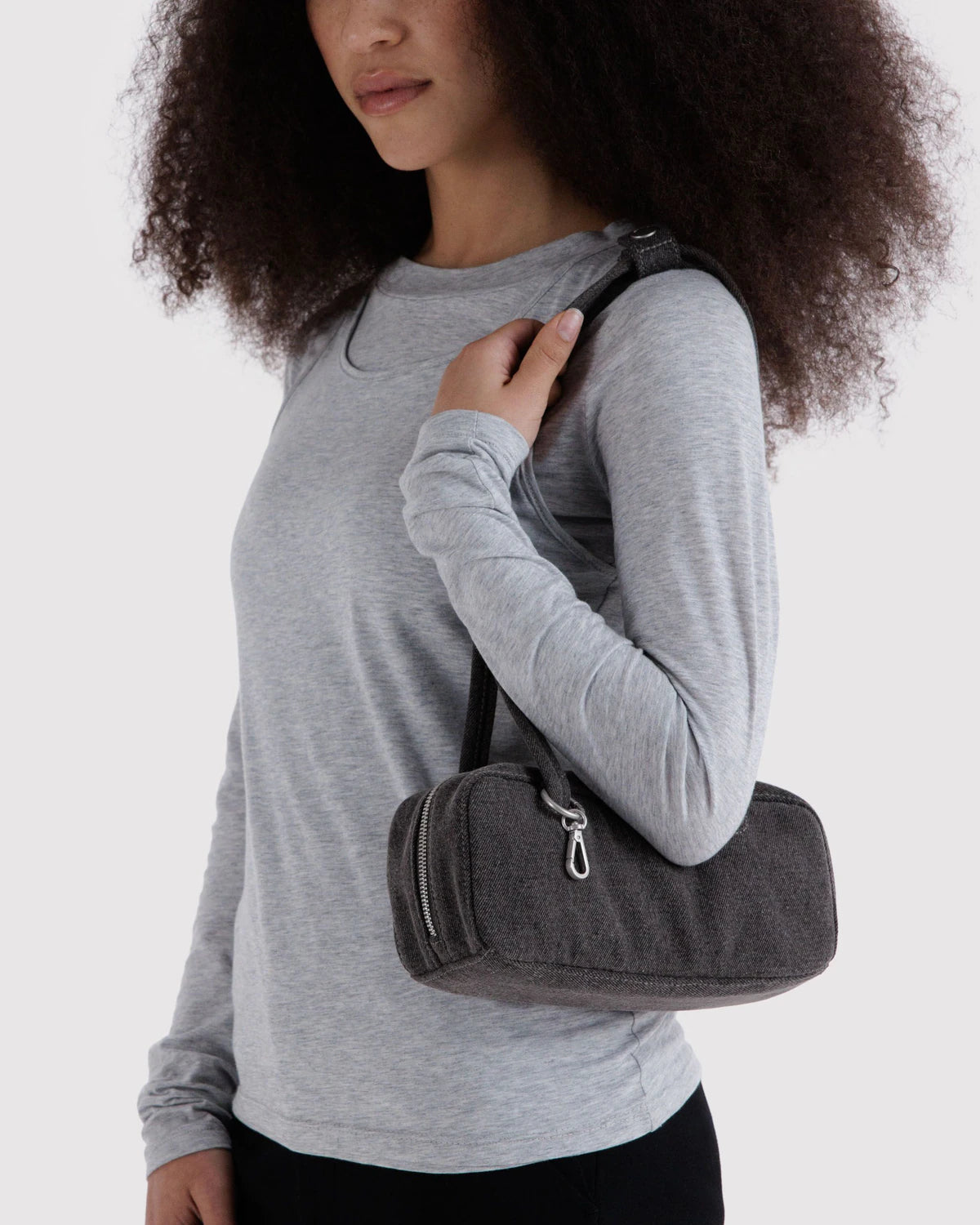 BAGGU Small Denim Bowler Bag - Washed Black Denim