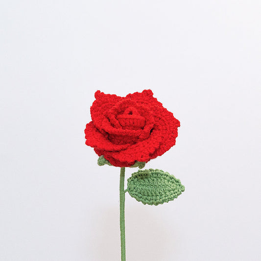 Handmade Crochet Flowe - Red Bourbon Rose 
