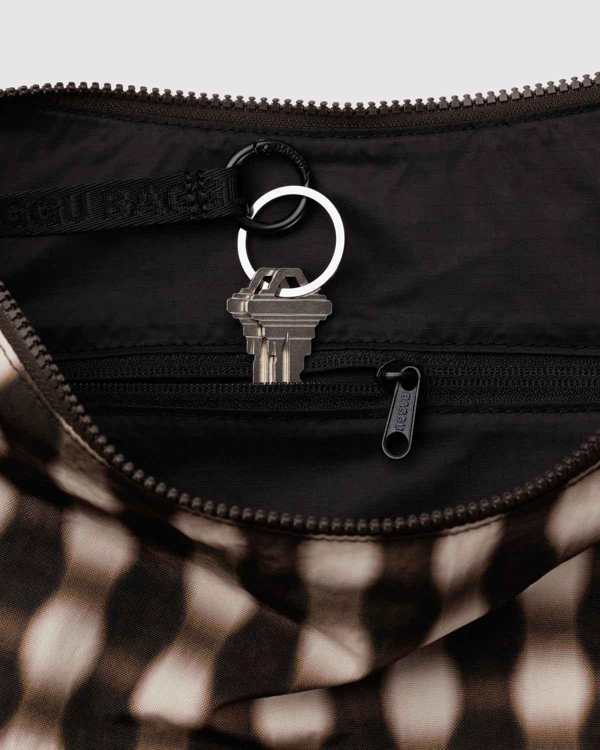 BAGGU Large Nylon Crescent Bag - Blurred Gingham Brown