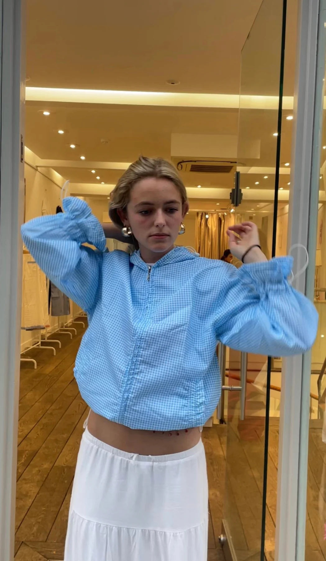 Ginny & Me Flared Windbreaker - Baby Blue Gingham