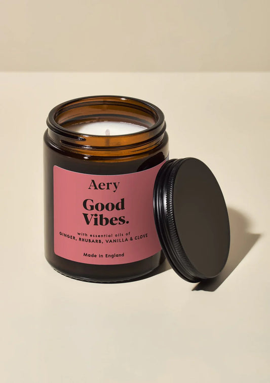 Aery Godd Vibes scented jafr candle in ginger, rhubarb and vanilla 
