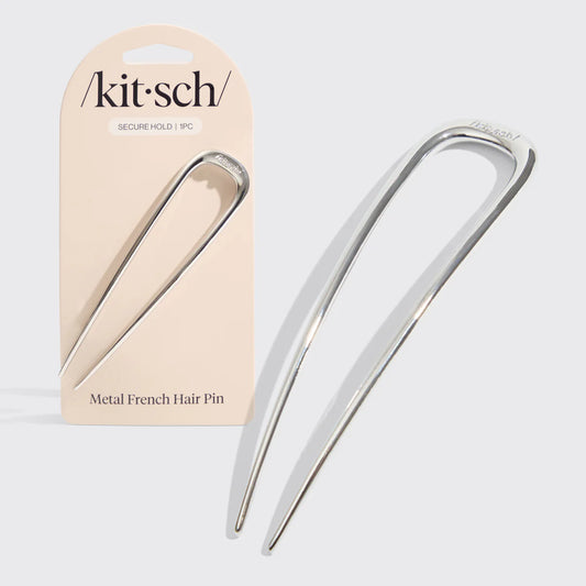 KITSCH Metal French Hair Pin in Silver on a white background 