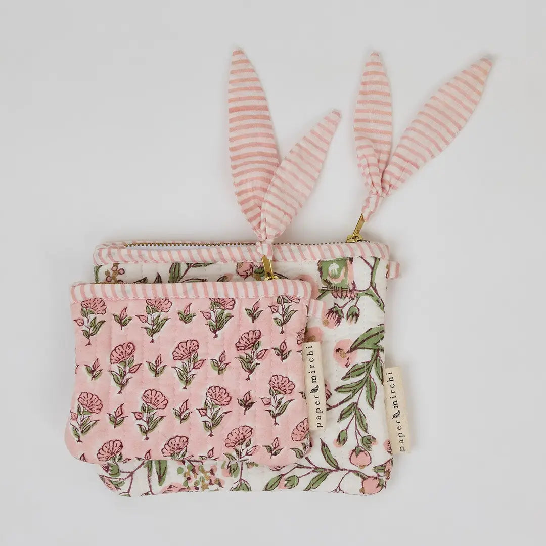 Paper Mirchi Organic Cotton Zipped Pouch Set of 2 - Floral Blush