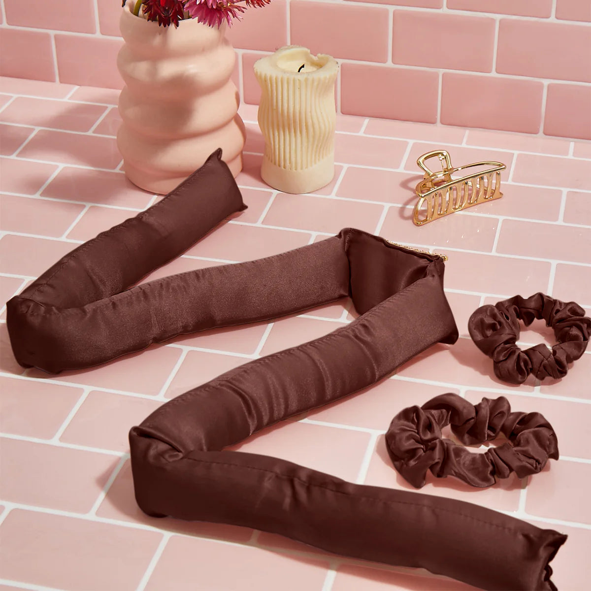 KITSCH XL Satin Heatless Curling Set - Chocolate