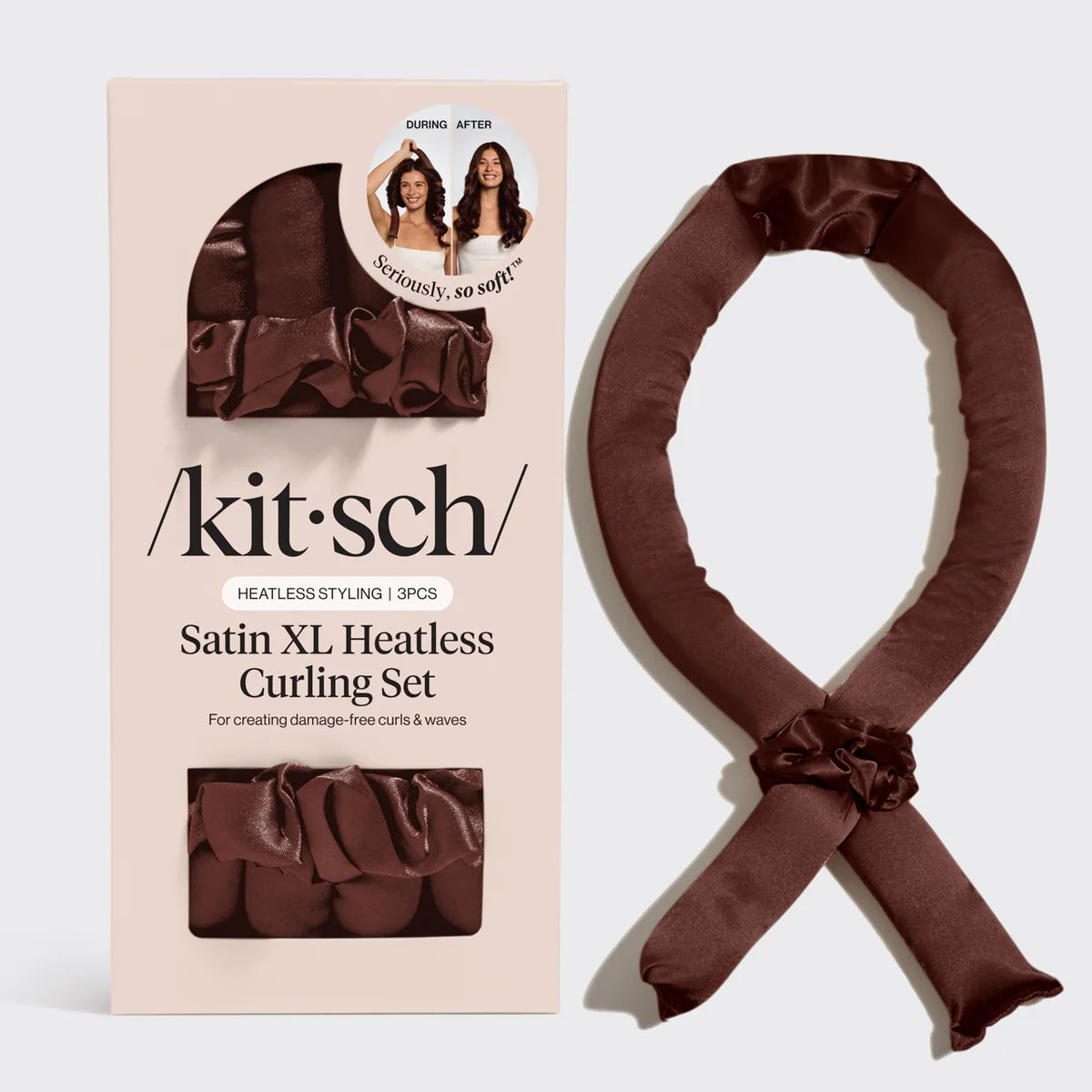 KITSCH XL Satin Heatless Curling Set in Chocolate Brown colour 