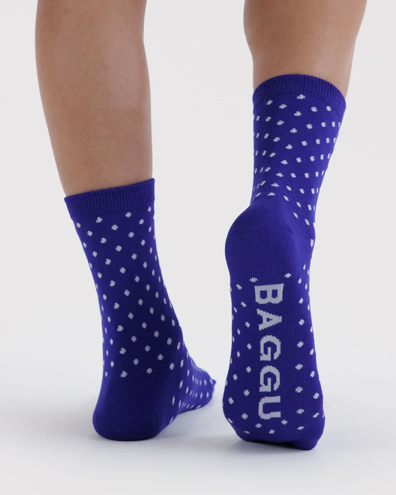 BAGGU Crew Socks - Micro Blue and White Polka Dot
