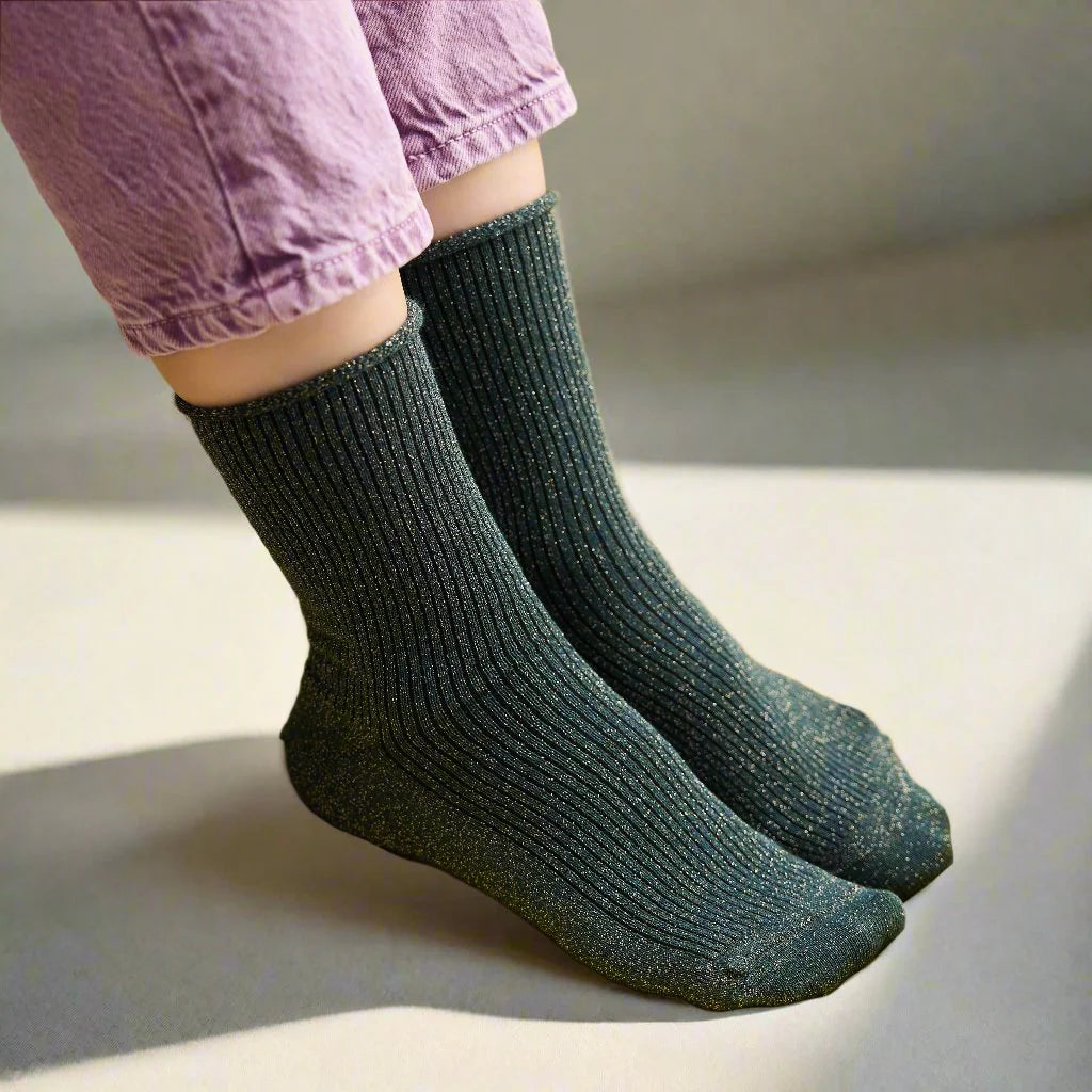 KLUE LUREX GLITTER Socks - Green SMALL