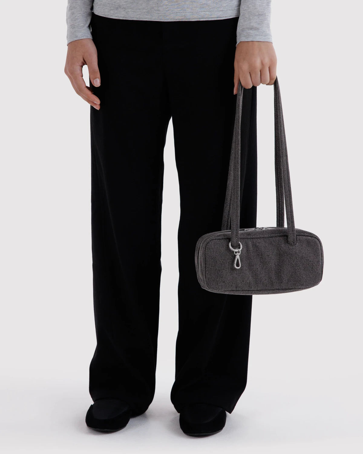 BAGGU Small Denim Bowler Bag - Washed Black Denim