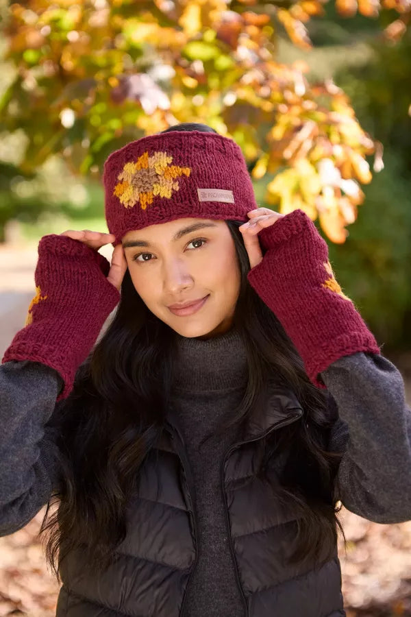 Pachamama Sunflower Burgundy Handwarmer