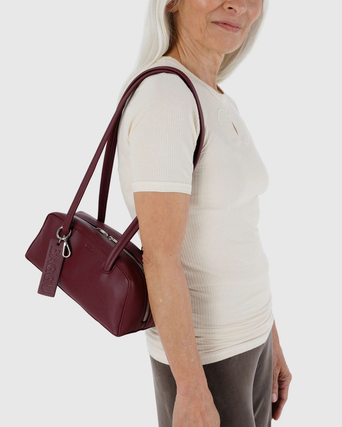 BAGGU Small Recycled Leather Bowler Bag - Mahogany