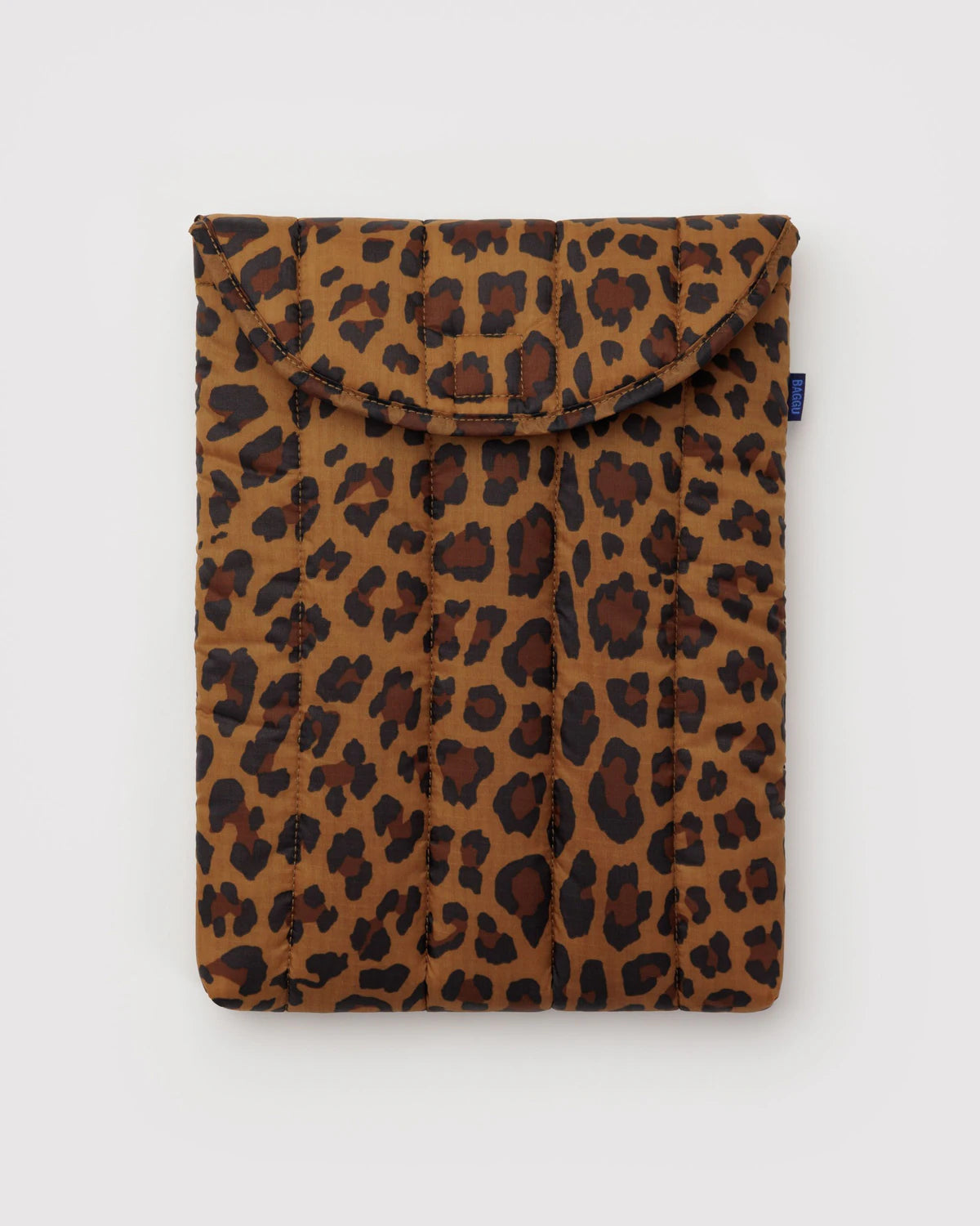 Leopard print laptop pouch on a white background