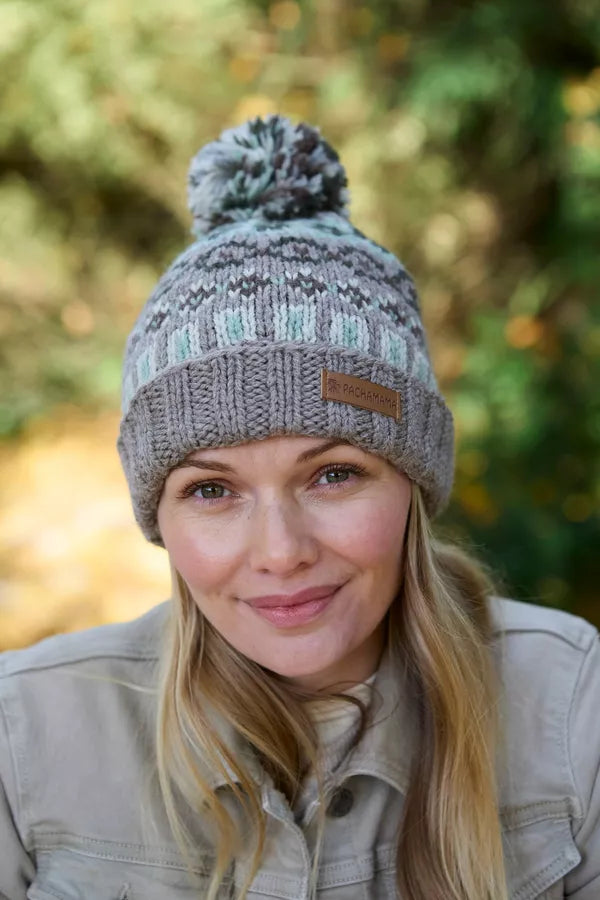 Pachamama Loch Fyne Roll Back Merino Bobble Beanie Green