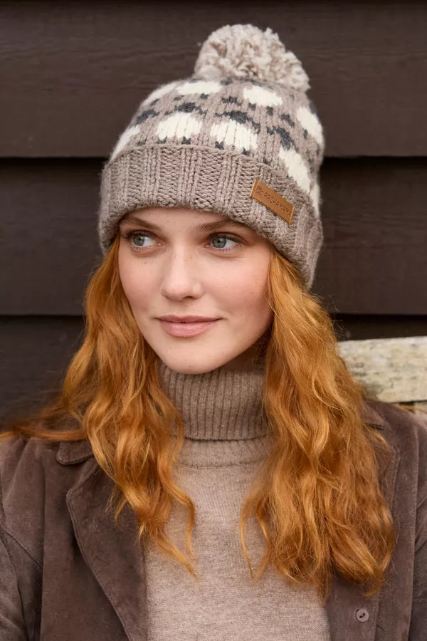 Pachamama Merino Sheep Roll Back Bobble Beanie Mushroom