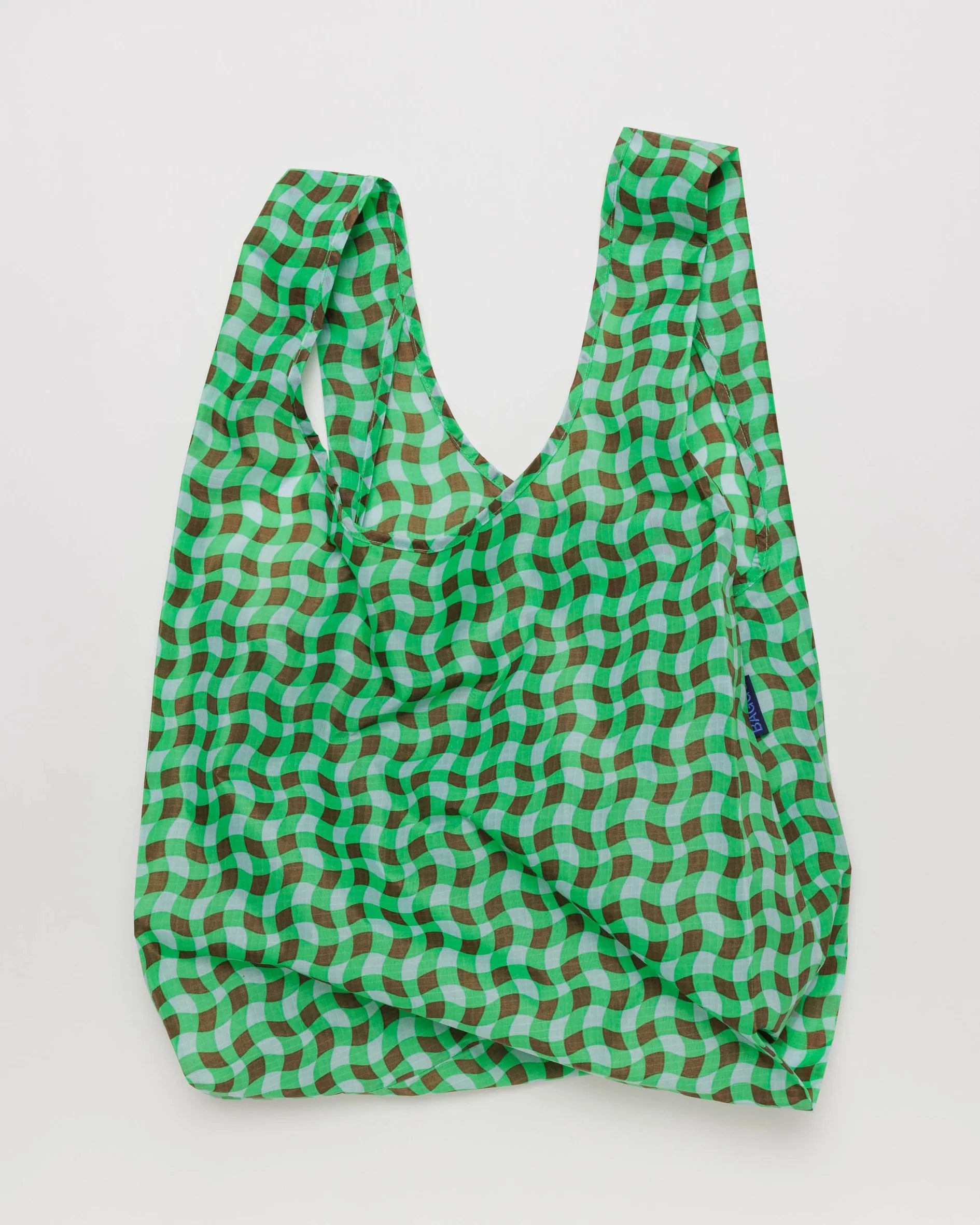 baggu standard reusable bag in wavy gingham green