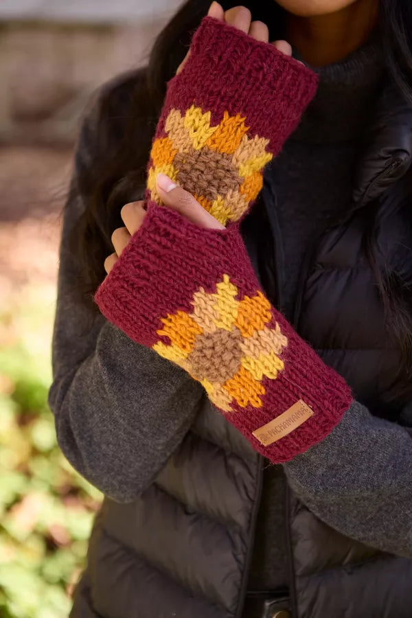 Pachamama Sunflower Burgundy Handwarmer