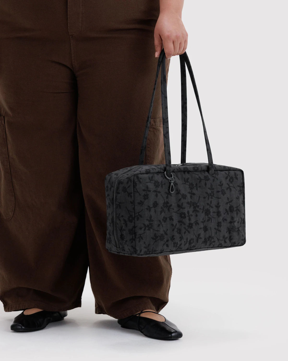 BAGGU Medium Nylon Bowler Bag - Charcoal Ditsy Floral