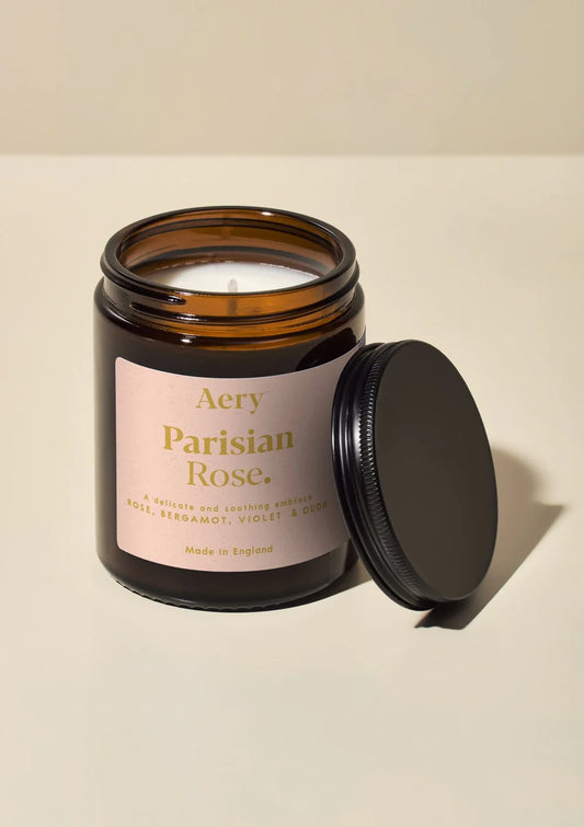 Aery Parisian Rose scented jar candle in rose bergamot and violet 