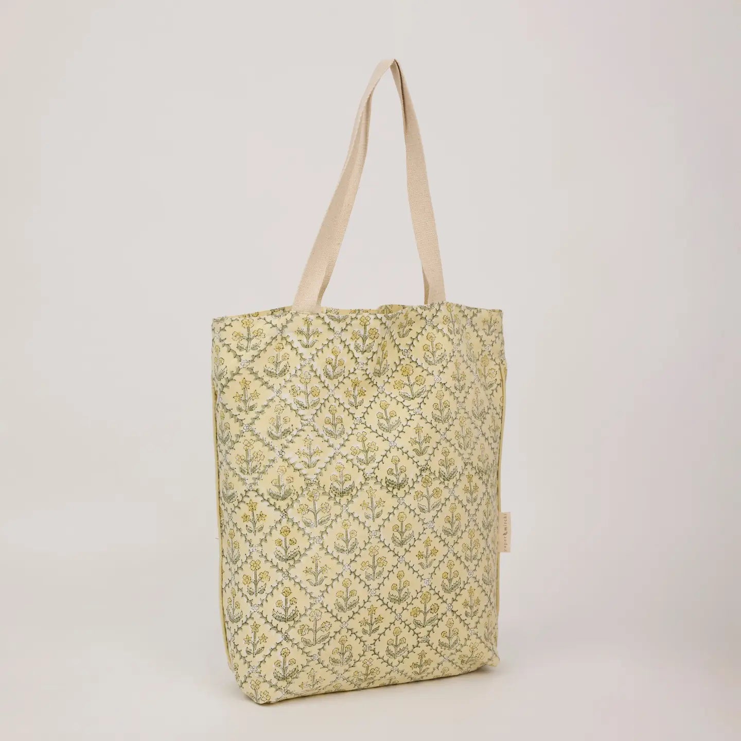 Paper Mirchi Organic Cotton Tote Bag - Floral Lattice Buttercream
