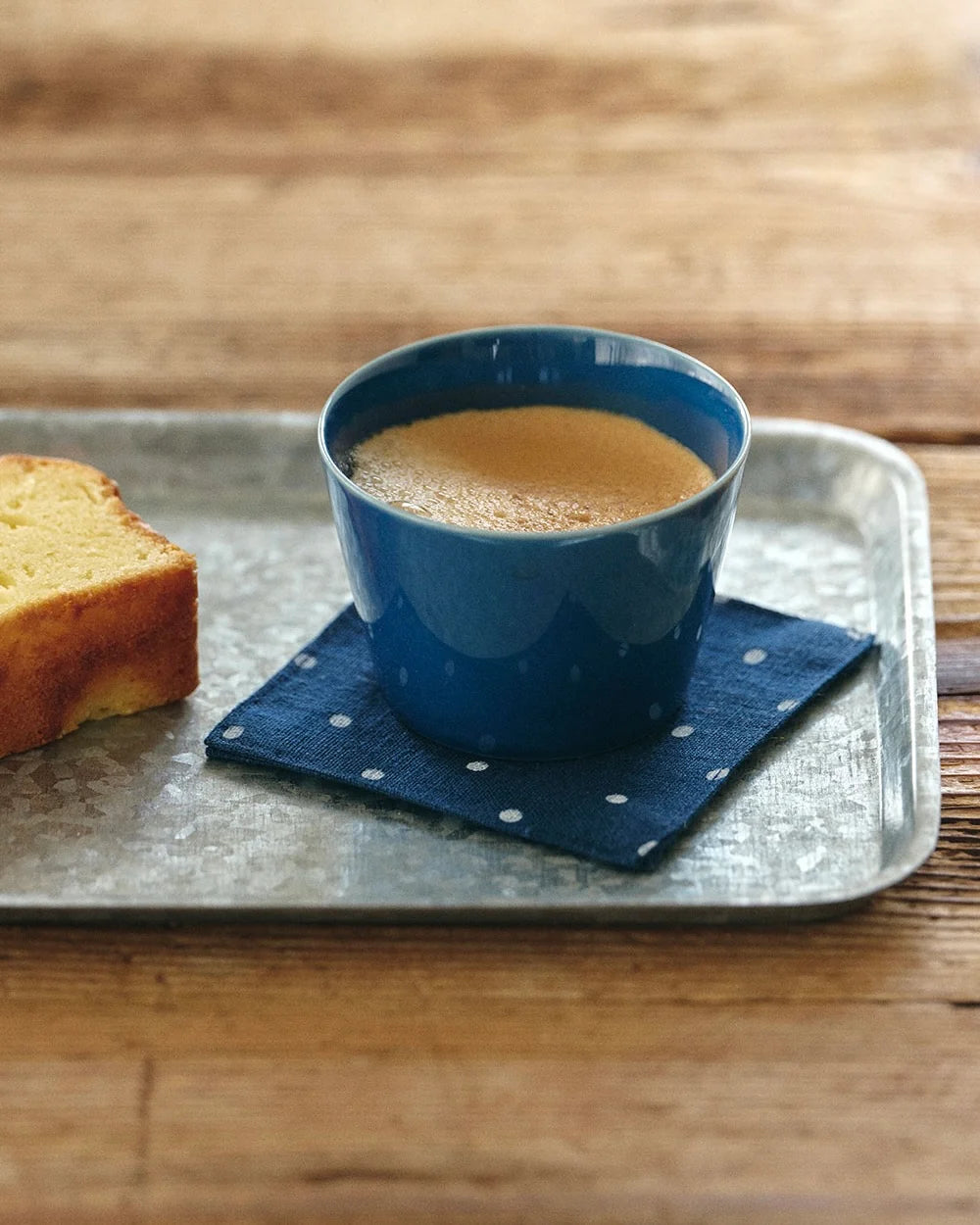 Fog Linen Coaster Navy Polka Dot