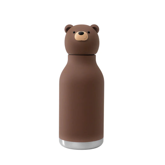 Brown bear-shaped water bottle on a white background